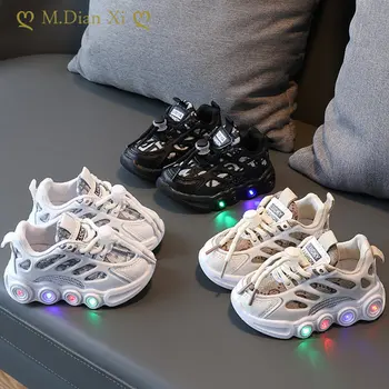 Кроссовки, детская модная обувь со светодиодной подсветкой, Дышащая сетка с надписью 1-6 лет, Светящаяся обувь, Повседневная спортивная обувь для мальчиков и девочек
