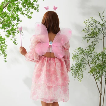 Крылья феи для маленьких девочек, Блестящие крылья с палочкой и повязкой на голову, Комплект костюмов принцессы для вечеринки для малышей, Аксессуары