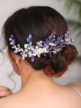 Модный синий свадебный головной убор Стразы Расческа для волос Хрустальные головные уборы для банкета, вечеринки, выпускного вечера, Очаровательные свадебные шиньоны для женщин