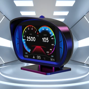 Охранная Сигнализация Сигнализация Превышения скорости P2 Двухсистемный HUD Автомобильный Головной Дисплей Turbo Brake Test Slope Измеритель наклона OBD2 GPS Спидометр
