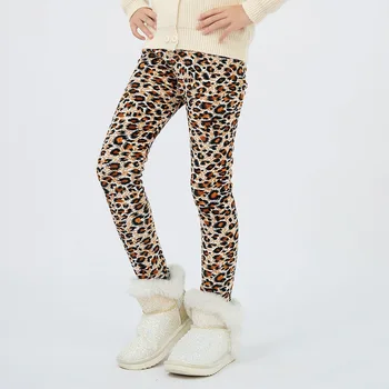 Теплые зимние Леггинсы для девочек, Удобные леопардовые детские брюки, плотные теплые бархатные детские брюки, Брюки для девочек от 3 до 11 лет