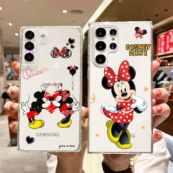 Disney Minnie Mickey Love Art Чехол Для Телефона Samsung S23 S22 S21 S20 FE Ultra Pro Lite S10 S10E S9 S8 Plus 5G Прозрачная Крышка