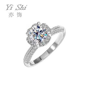 Mozang, Серебряное кольцо с бриллиантом 925 пробы, Покрытое платиновыми цветами, Кольцо с бриллиантом, температура, Мода, Брак, Роскошное кольцо