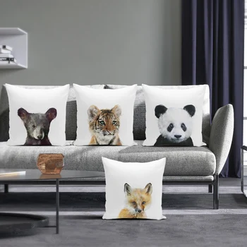Чехлы для диванных подушек с животными, наволочки из льна 45x45, декоративные подушки для гостиной, домашний декор