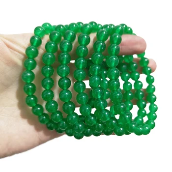 Темно-зеленый Высококачественный браслет из халцедона, браслет из натурального зеленого Нефрита, мужские бусины из нефритового камня, Эластичный браслет из Яшмы из бисера