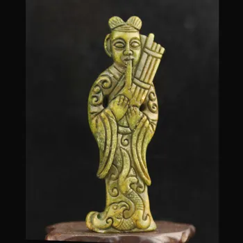 Старый Китай Натуральный нефрит ручной работы статуя Будды танцор кулон z