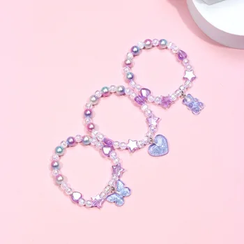 Новый милый браслет с фиолетовыми звездочками из бисера для детей, украшения для рук принцессы, Подвески, Аксессуары, браслет для девочек