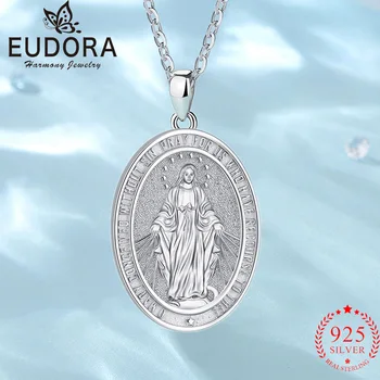 Eudora Стерлингового серебра 925 Пробы Ожерелье с Патронусом Девы Марии Кулон религиозного верующего Изысканные ювелирные изделия Праздничный подарок для мужчин Женщин