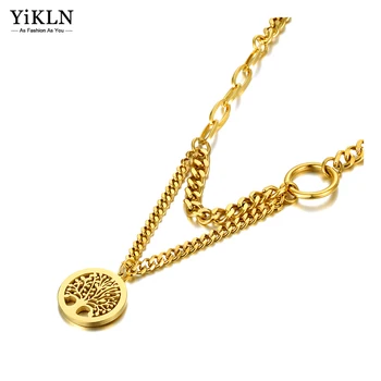 YiKLN Модное ожерелье с подвеской в виде цветка дерева из титана и нержавеющей стали, Позолоченная цепочка, ожерелье, ювелирные изделия для женщин YN21211