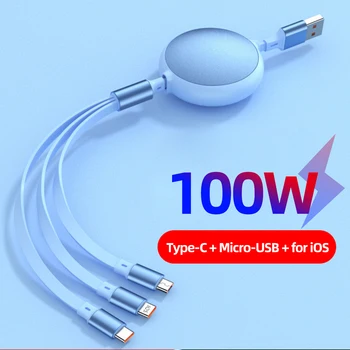 быстрый USB-кабель 3в1 Выдвижной портативный кабель для быстрого зарядного устройства USB Type C Кабель для зарядного устройства для iPhone macbook Samsung Xiaomi Cord Wire