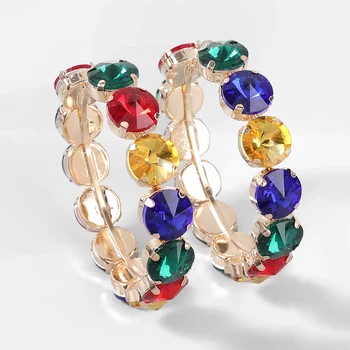 Модные круглые серьги с металлическим стеклом и кристаллами, женские популярные преувеличенные серьги-кольца, аксессуары для вечеринок