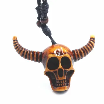 Крутой мальчик мужская искусственная кость резной демон голова Быка череп Кулон Ожерелье Подарок
