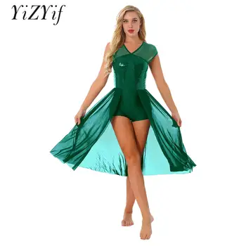 Женское Лирическое Танцевальное платье без рукавов с открытой спиной, Блестящие пайетки, Балетное Гимнастическое Трико, Сетчатый костюм для бальных выступлений.