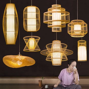 Китайская бамбуковая люстра Zen Tea Room Ресторанный фонарь Hot Pot Ресторан B & B Юго-Восточная Азия Креативная лампа в японском стиле