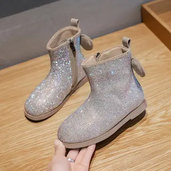 Ботинки для девочек Обувь принцессы Детская модная обувь из кожи со стразами Обувь для выступлений для маленьких девочек Обувь для вечеринок Танцевальная обувь