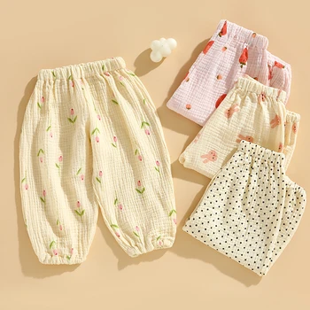 Корейские детские штаны от комаров, летние Тонкие муслиновые хлопчатобумажные шаровары для мальчиков и девочек, свободные штаны для малышей