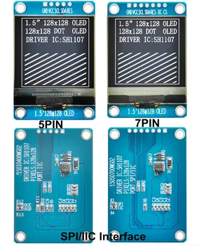 IPS 1,5-дюймовый 5PIN/7PIN Белый OLED-экран с Печатной Платой SH1107 Контроллер SPI/IIC Inteface 128*128