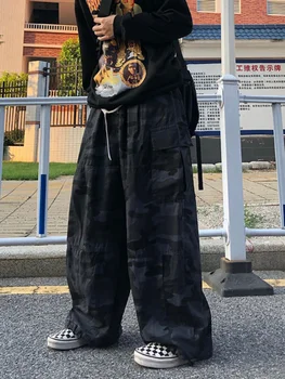 Камуфляжные брюки-карго в стиле ретро, мужские Японские уличные свободные брюки с широкими штанинами, весна-осень, 2023, высокие уличные брюки в стиле харадзюку, мода