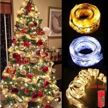 Рождественская лента, гирлянда со сказочным светом, водонепроницаемые новогодние гирлянды, наружные светодиодные фонари, Украшение сада Рождественской елкой