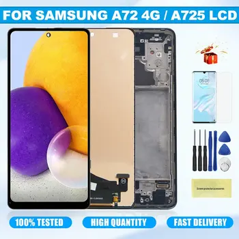 AMOLED A72 4G Дисплей ЖК-дисплей Для Samsung Galaxy A72 4G A725 A725F ЖК-дисплей с Сенсорным Экраном, Дигитайзер В Сборе, с Отпечатком пальца