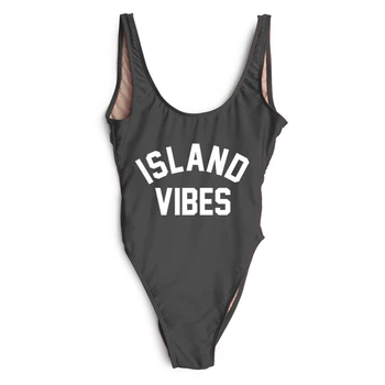 Сексуальный купальник ISLAND VIBES с буквенным принтом, женские купальники, летний цельный купальник, облегающий женский монокини, пляжная одежда