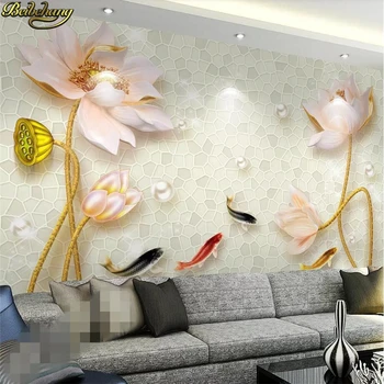 бейбехан Пользовательские фотообои настенный художник и богатый 3D рельеф lotus nine fish wall papel de parede в китайском стиле