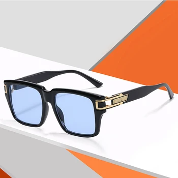 Ретро негабаритные Квадратные солнцезащитные очки Мужские Женские Брендовые дизайнерские Солнцезащитные очки в большой оправе черного и синего цветов Модные прохладные Слегка тонированные очки