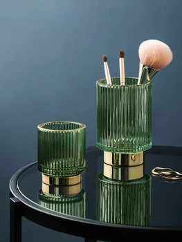 Современные стеклянные вазы украшение дома светильник для рабочего стола роскошное утолщенное стекло коробка для хранения косметических кистей для макияжа кухонный держатель для хранения