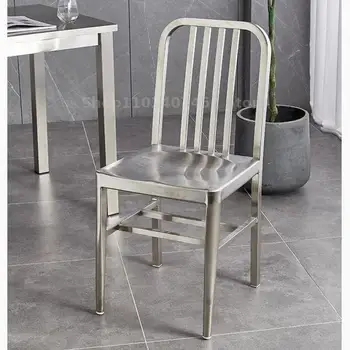 Обеденный стул Nordic Industrial Wind Navy Со спинкой для дома, Табурет из нержавеющей стали, Современный Простой Стул для магазина чая с молоком, Одноместный Стул