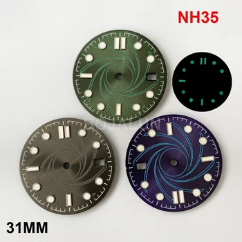 циферблат 31 мм, аксессуар для часов, стерильный циферблат, ультраяркий зеленый светящийся циферблат, подходит для механизма NH35 / 36