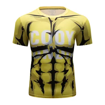 Мужские компрессионные рубашки С коротким рукавом и принтом, дышащая рубашка для фитнеса, бега, спортивных тренировок, модная футболка Baselayer (211433)