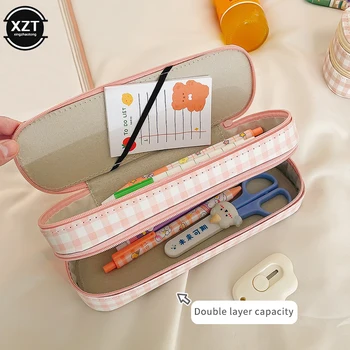 Новая коробка для карандашей большой емкости с милым мультяшным водонепроницаемым двойным слоем, сумка для хранения канцелярских принадлежностей для школьного офиса
