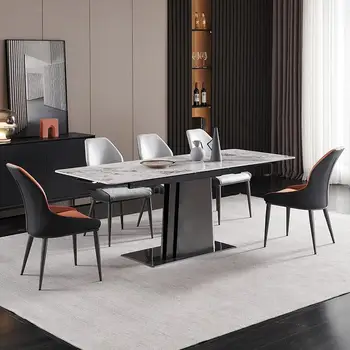 Садовый итальянский минималистичный обеденный стол на каменной плите, современные простые роскошные обеденные столы и стулья для домашнего использования, комбинированная мебель