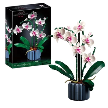Букет, орхидея, блок, цветочные суккуленты, строительные блоки в горшках, подходящие для романтического набора, сборка Строительной игрушки, подарок для девочки 10311