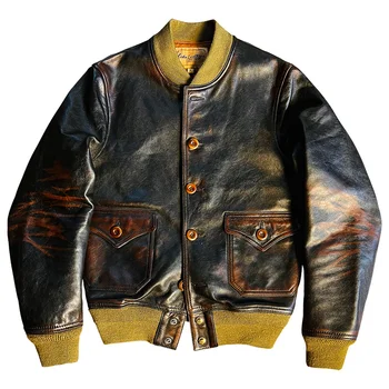 Мужская кожаная куртка-бомбер A1 из конской кожи в стиле милитари, осенне-зимняя верхняя одежда