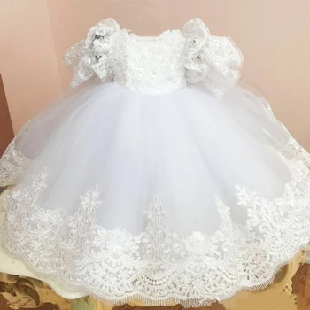 Платье с цветочным узором для девочек, кружевной узор, вышивка, пышные короткие рукава для свадебной вечеринки, платье для первого причастия