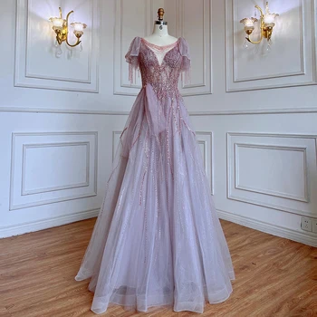 Serene Hill Розовые Арабские платья для выпускного вечера трапециевидной формы с кисточками, расшитые бисером, Элегантные вечерние платья для выпускного вечера 2023 года для девочек GLA72066
