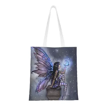 Little Blue Moon Fairy Fantasy Art От Molly Harrison, сумка для покупок, женская холщовая сумка через плечо, портативные продуктовые сумки для покупок