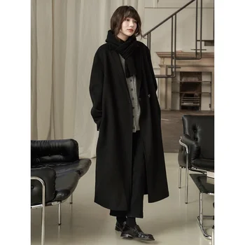 Ранней весной Новый модный дизайн, ощущение темперамента, Шерстяное двустороннее пальто из ткани, Теплое Свободное тонкое длинное пальто для женщин