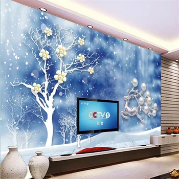 3D обои Beibehang В средиземноморском стиле сливовое дерево жемчужный лось фон стены гостиная спальня ТВ фон настенная роспись фото