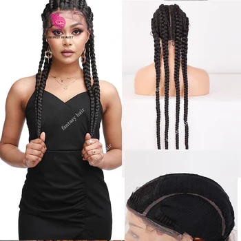 Голландские косички, кружевные парики спереди, косички, плетеные парики для чернокожих женщин, синтетические волосы афроамериканцев, натуральная дорка, плетеная коробка