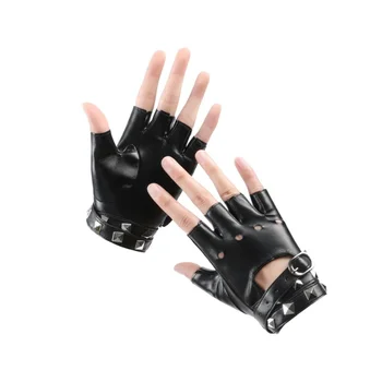 Новые женские танцевальные перчатки с полупальцами, кожаные перчатки для танца на шесте в стиле хип-хоп с заклепками Наполовину