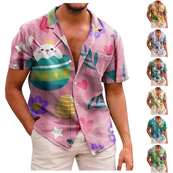 Роскошные Рубашки с Пасхальным Принтом 2023, Модная Летняя Свободная Рубашка С Короткими рукавами И Лацканами, Новая Пляжная Гавайская Рубашка camisas de hombre
