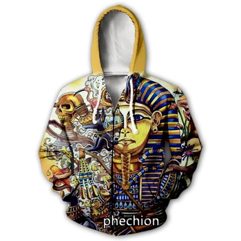 phechion Новые мужские/женские египетские символы фараона с 3D принтом, повседневные толстовки на молнии, модное пальто в стиле хип-хоп, спортивные толстовки на молнии с капюшоном B106