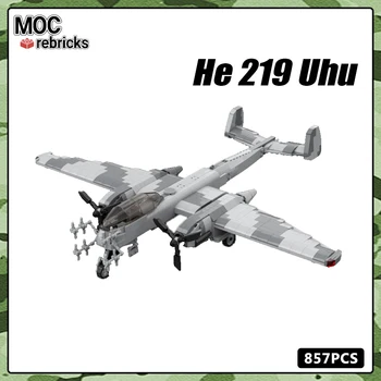 Военная серия WW2 ВВС Германии Heinkel HE 219 Uhu Night Fighter MOC Строительный Блок Авиационное Вооружение Модель Кирпичей Игрушки