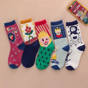 Креативная иллюстрация хлопчатобумажные женские носки средней длины с поппингом серии candy cartoon fashion tide socks personality girl socks