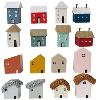 Набор мини деревянных домиков Игрушки для игр в маленьком мире Украшение комнаты Игрушки с открытым концом для детей