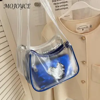 Модная прозрачная женская сумка с блестками из ПВХ, прозрачная женская сумка для покупок подмышками для женщин и девушек, для покупок на открытом воздухе