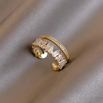 2022 Новые Роскошные Кольца с двойным Цирконием золотого цвета для женщин, модные украшения для пальцев в готическом стиле, Свадебная вечеринка