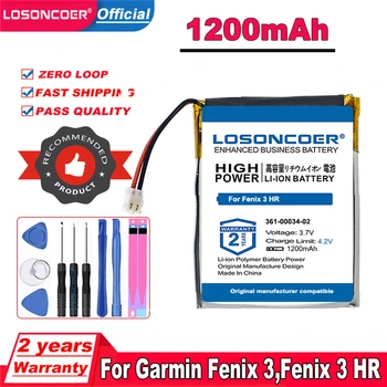 Аккумулятор LOSONCOER 1200 мАч 361-00034-02 для спортивных часов Garmin Fenix 3, Fenix 3 HR GPS FLPB342735-P1 Battery